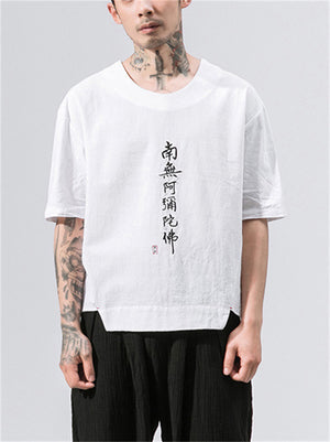 Namo Amitabha Printed Linen T-shirt for Men