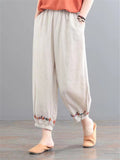 Casual Solid Color Embroidered Harem Pants