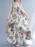 Sleeveless Floral Linen Dresses for Women