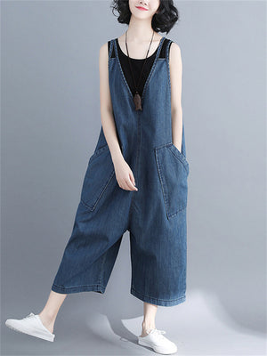 V Neck Women's Sliming Loose Casual Cropped Jumpsuits