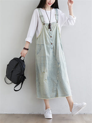 Fashion Buttons Denim Suspender Skirts