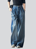 Women's Elegant High Waist Loose Wide Leg Blue Denim Pants