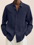 Vintage Long Sleeve Button Up Linen Shirt for Men