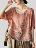 Summer Round Neck Embroidered Women's Shirts