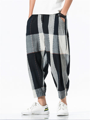 Casual Loose Plaid Straight Leg Pants