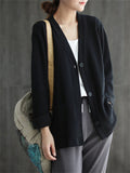 Solid Color V Neck Button Jackets For Lady