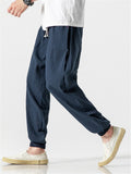 Solid Color Breathable Linen Jogger Pants for Men