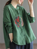 Women's Autumn New Cotton Linen Embroidered Loose Pretty Shirts