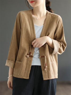 Vintage Corduroy Chinese Style Girls Jackets