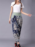 Chinese Dragon Printed Cotton Linen Harem Pants for Women