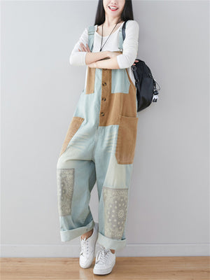 Cute Comfort Color Block Denim Overalls