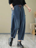 Leisure Washed Baggy Drawstring Jeans for Women