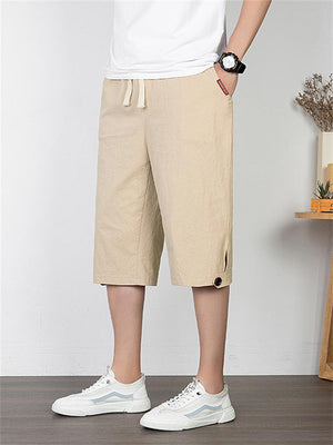 Men's Comfy Linen Straight Cropped Trousers