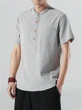 Men's Cotton Linen Striped Short Sleeve Shirts