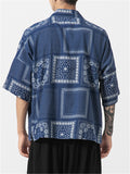 Men's Casual Cranes Printed Short Sleeve Kimono Shirts