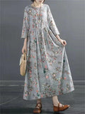 Cotton Linen Floral Slim Women's Dresses