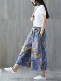 Women's Pretty Floal Printed Elastic-waist Wide Leg Jeans