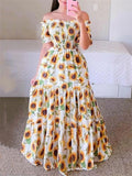 Sweet Off Shoulder Printed Women's Dresses