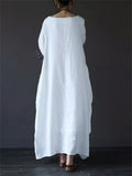 Loose Cotton Linen Solid Color Dress