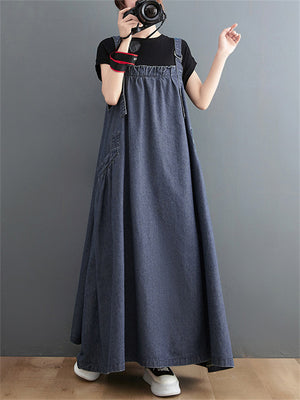 Ladies Summer Slim Large Size Sleeveless Denim Dresses