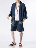 Men's Chinese Style Printed 3/4 Sleeve 2-Pieces Kimono Sets