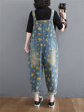 New Spring Female Plus Size Flower Printed Denim Jumpsuits