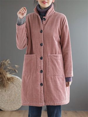 Women's Winter Candy Color Corduroy Mid-Length Cotton Coat