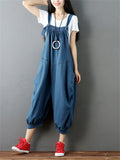 Vintage Fashion Solid Color Denim Jumpsuit